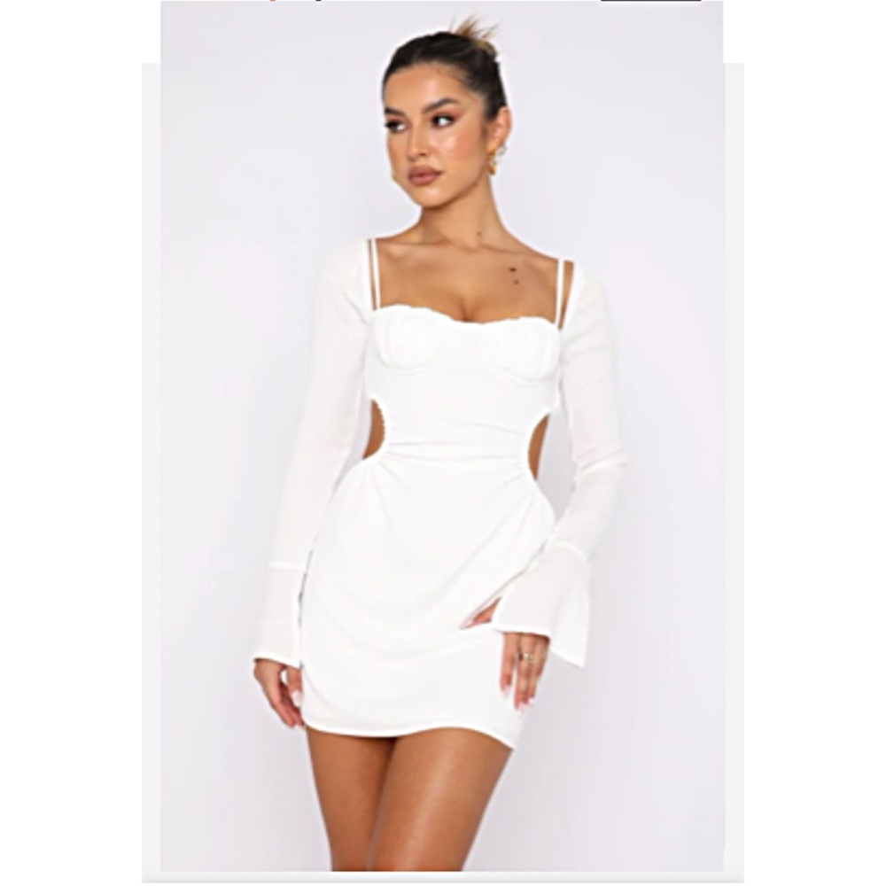 White Fox “Please Hold” Long sleeve Cutout Mini Dress